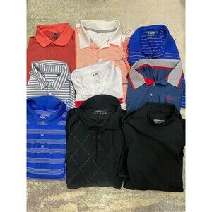 Lot (9) GOLF POLOS - Adidas, Izod, Nike - Size Large - Nike Golf Mock Neck